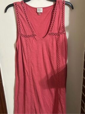 Cupio Size Large Pink Sleeveless V-Neck Crochet-Trim Women's Dress